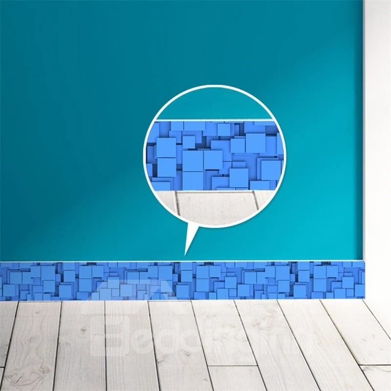 3D Blue Plaids Printed PVC Waterproof Eco-friendly Self-Adhesive Wall Stickers by BeddingInn