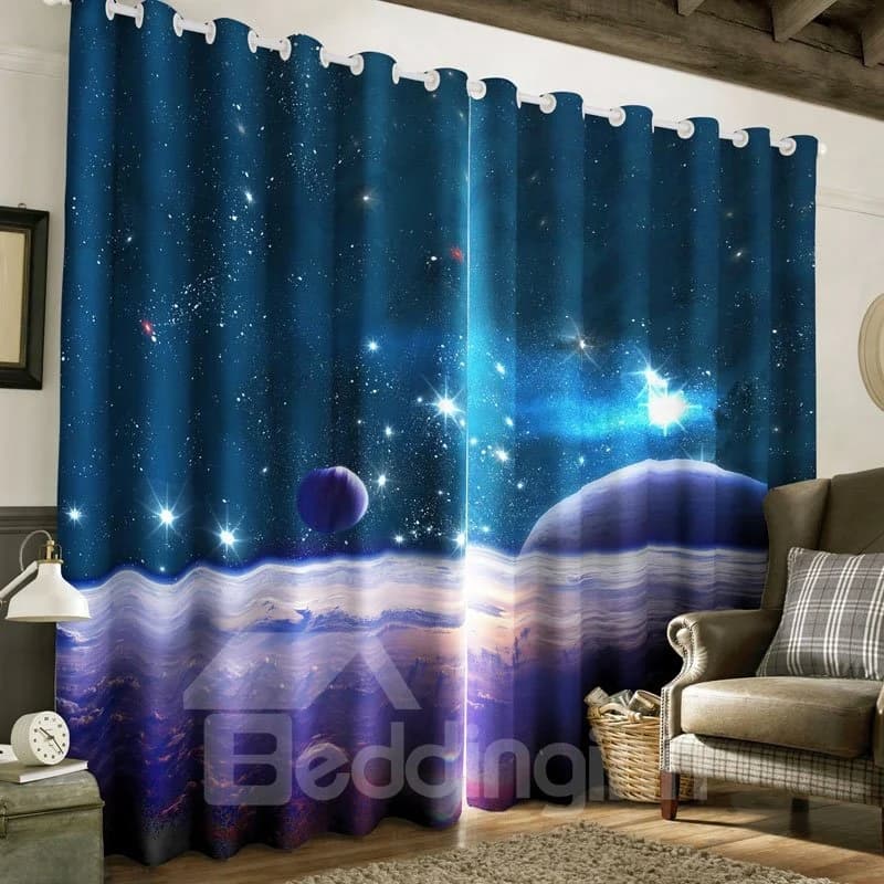 3D Bright Stars and Vast Galaxy Printed Living Room Custom Blackout Curtain by BeddingInn