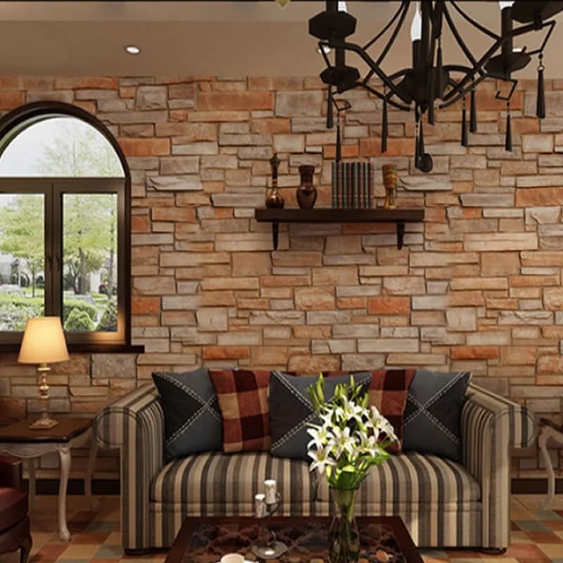3D Brown Bricks Printed PVC Sturdy Waterproof Eco-friendly Self-Adhesive Wall Mural by BeddingInn