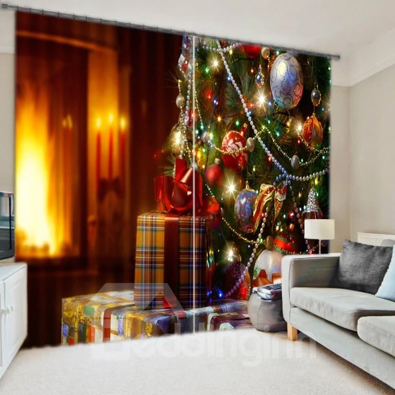 3D Christmas Gifts Print Energy Saving Curtain by BeddingInn