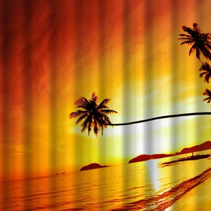 3D Coconut Tree and Beach in Sunset Printed Polyester Red Shower Curtain by BeddingInn