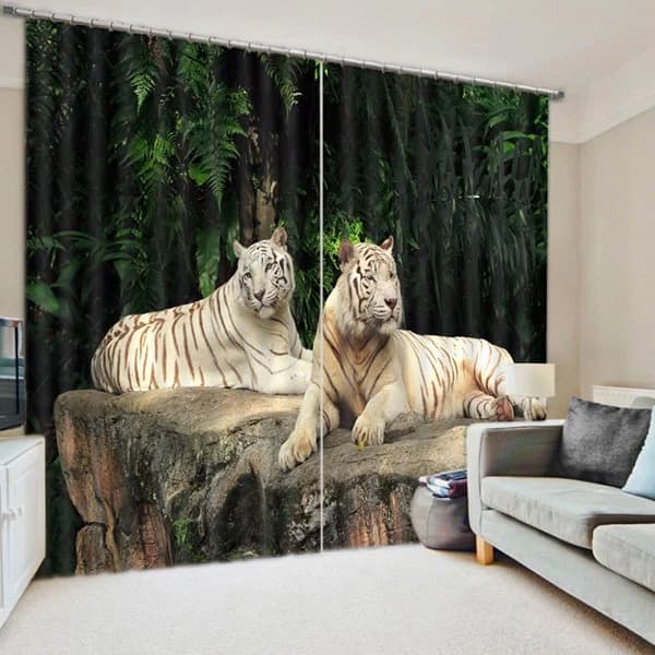 3D Double Tigers Lying down on the Stone Printed Decoration Curtain Roller Shade by BeddingInn
