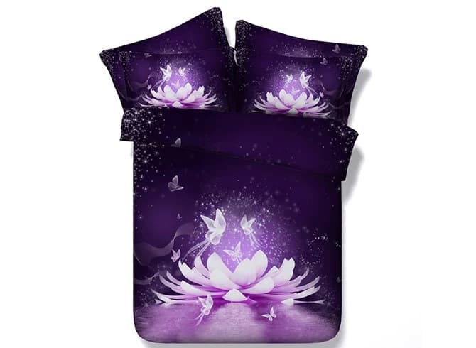 3D Dreamy Lotus and Butterfly Printed 5-Piece Comforter Set / Bedding Set Polyester by BeddingInn