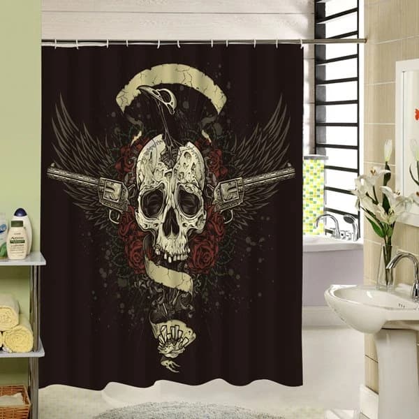3D Eagle and Skull Printed Polyester Black Shower Curtain by BeddingInn