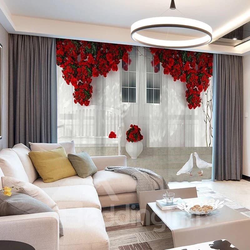 3D European Style White Wall Red Floral Printed Decorative 2 Panels Custom Sheer Environment-friendly and Durable Thick Hair Cords No Pilling No… by BeddingInn