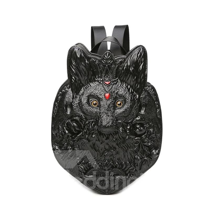 3D Fox Studded College Backpack PU Leather Shoulder Bag by BeddingInn
