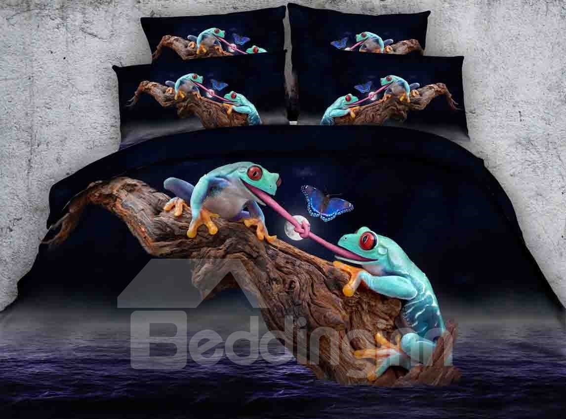 3D Frogs and Butterfly Printed Polyester 4-Piece Bedding Sets/Duvet Covers by BeddingInn