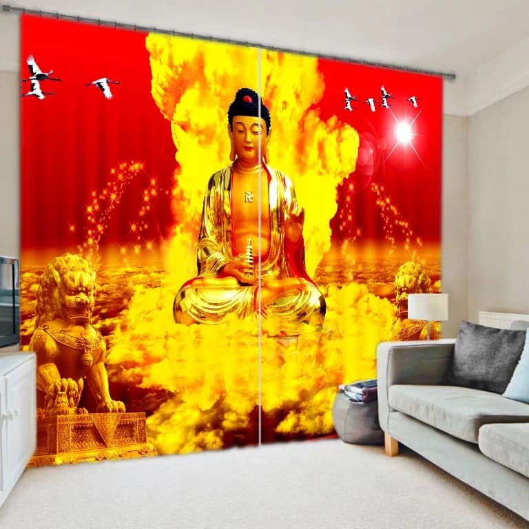 3D Holy Buddha Statue Printing Living Room and Study Room Energy Saving Curtain by BeddingInn