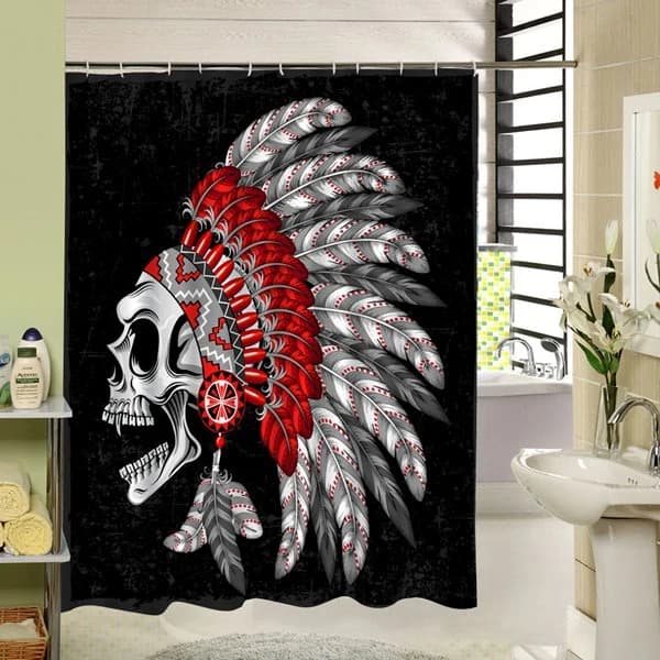 3D Indian Style Skull Printed Polyester Black Shower Curtain by BeddingInn