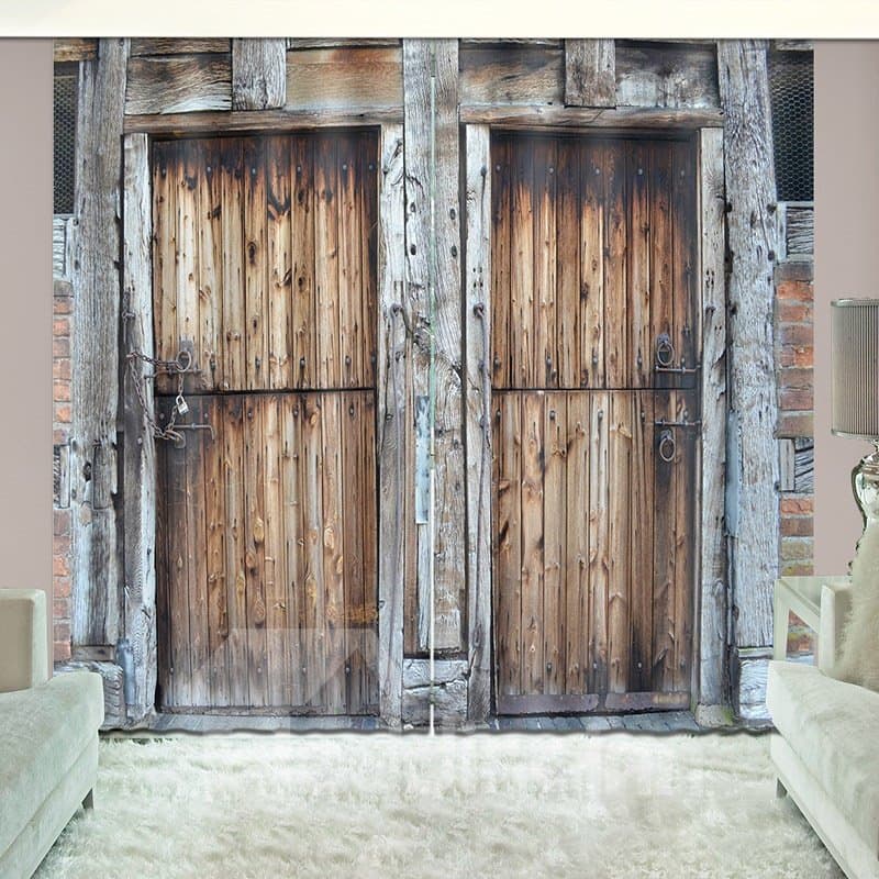 3D Locked Rusty Barn Door Country Style Printed Curtain by BeddingInn
