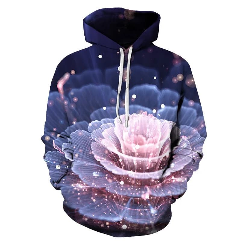 3D Lotus Pullover Loose Men's Hoodies Adjustable Drawstring Huge Front Kangaroo Pocket Soft and Comfortable Material Smooth Milk Silk Touch by BeddingInn