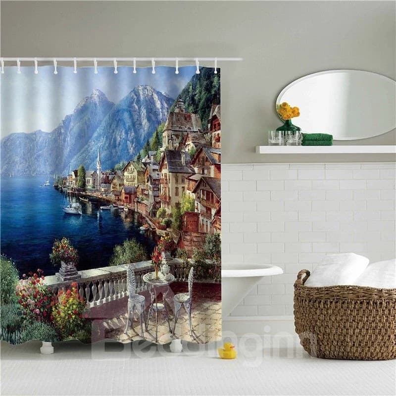 3D Oil Painting Water City Printed Polyester Bathroom Shower Curtain by BeddingInn