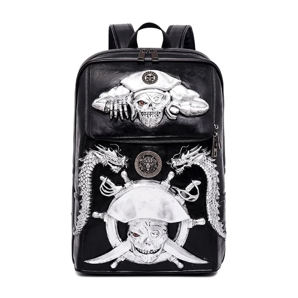 3D Pirate Rivet Painted Bag Skull Design PU Leather Backpacks For Men&Women by BeddingInn