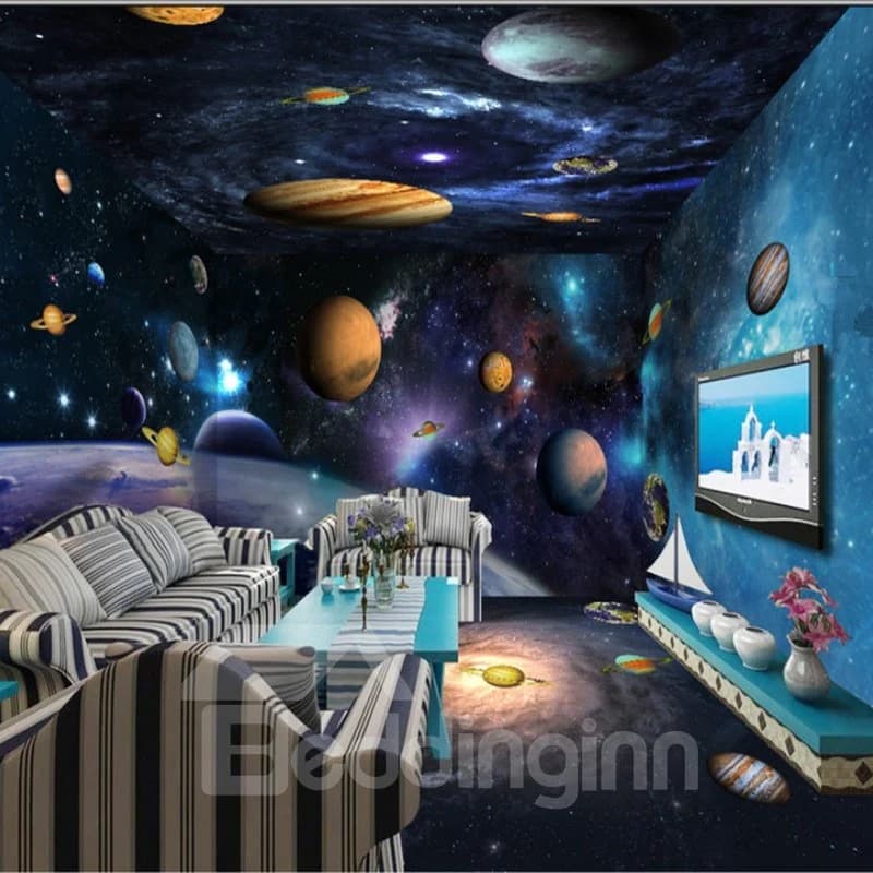 3D Planets in Universe Durable Waterproof and Eco-friendly Ceiling/Wall Murals by BeddingInn
