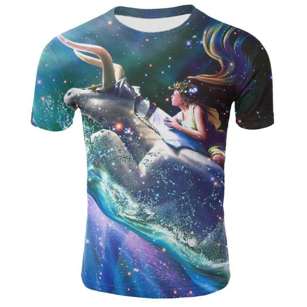 3D Print Girl in Galaxy Blue Men's T-shirt Black Creative Casual Couple Outfit Unisex Short Sleeve Round Neck Loose T-shirts Polyester by BeddingInn