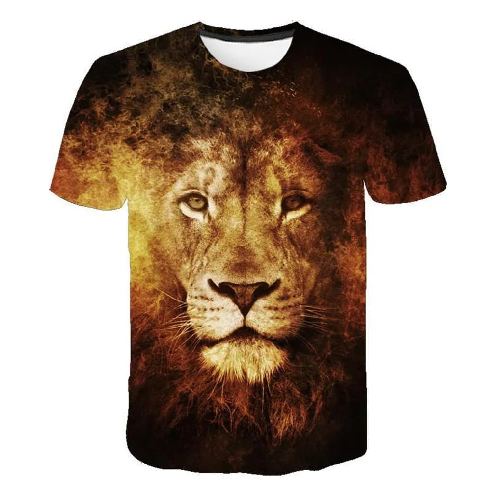3D Print Lion Black Men's T-shirt Creative Casual Couple Outfit Unisex Short Sleeve Round Neck Loose T-shirts by BeddingInn