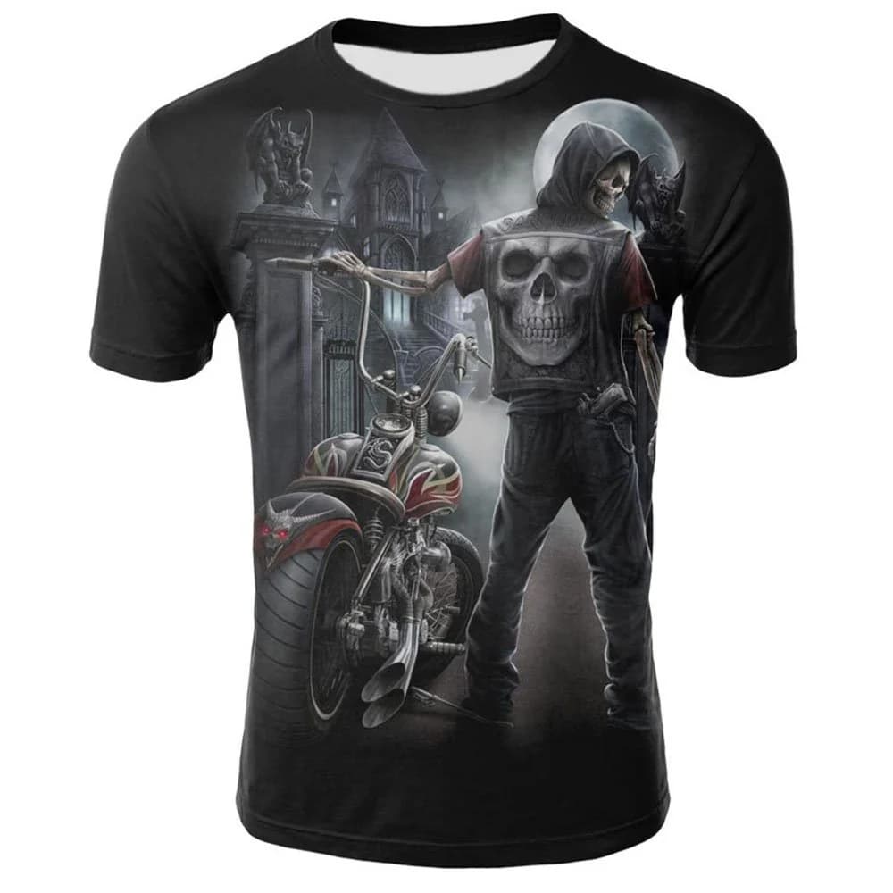 3D Print Skull Men's T-shirt Black Creative Casual Couple Outfit Unisex Short Sleeve Round Neck Loose T-shirts by BeddingInn
