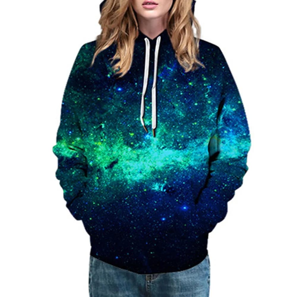 3D Printed Green Galaxy Men's Hoodie Couple Outfit Unisex Pullover Hoodies Long Sleeve Loose Sweatshirt Sportswear by BeddingInn