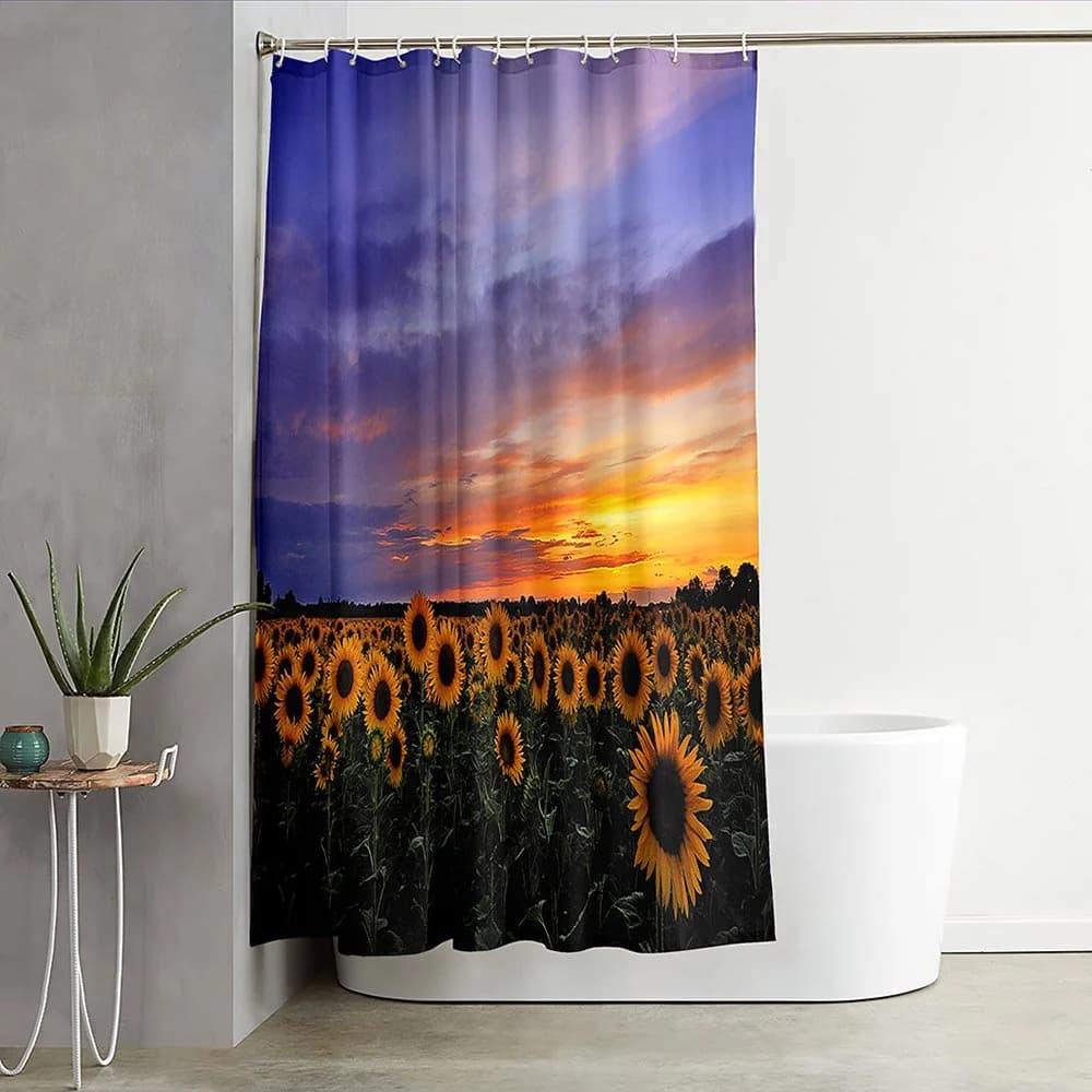 3D Printed Landscape Shower Curtain Sunflowers and Beautiful Sunset Bathroom Partition Curtain Durable Waterproof Mildew Proof Polyester by BeddingInn