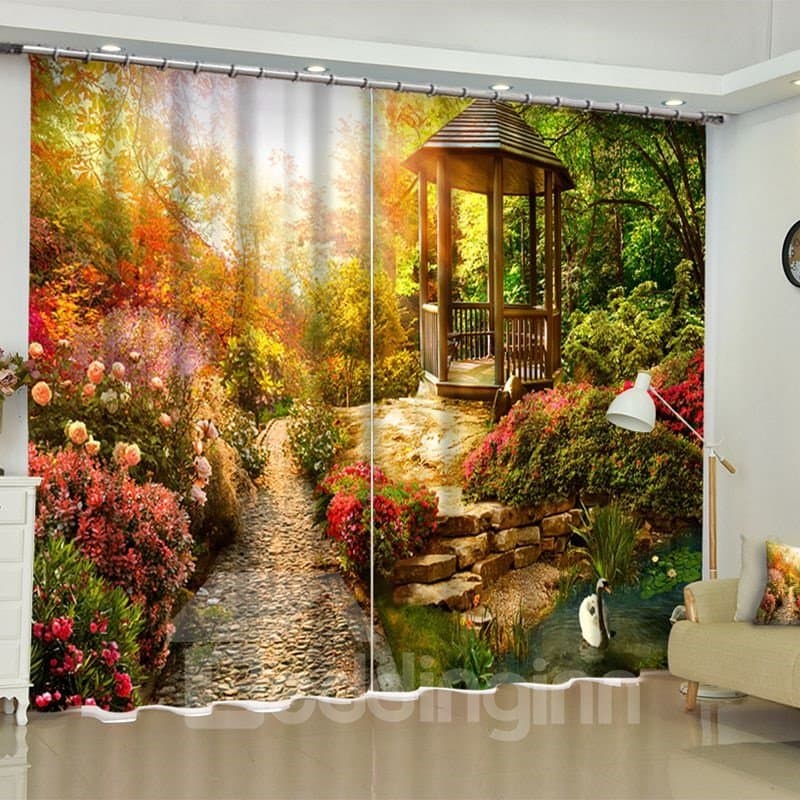 3D Romantic Garden and Soft Sunlight Printed Natural Scenery Custom Living Room Curtain by BeddingInn
