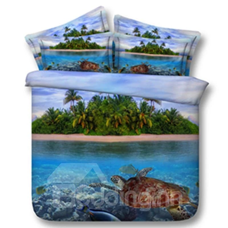3D Scenery Bedding Turtle and Isle Printed 5-Piece Comforter Set Polyester by BeddingInn