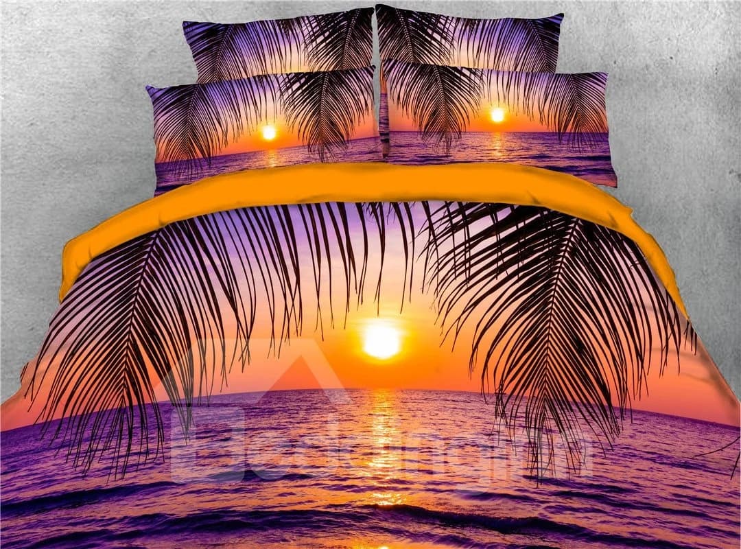3D Sea Scenery Red Sunset 4-Piece Bedding Set/Duvet Cover Set by BeddingInn