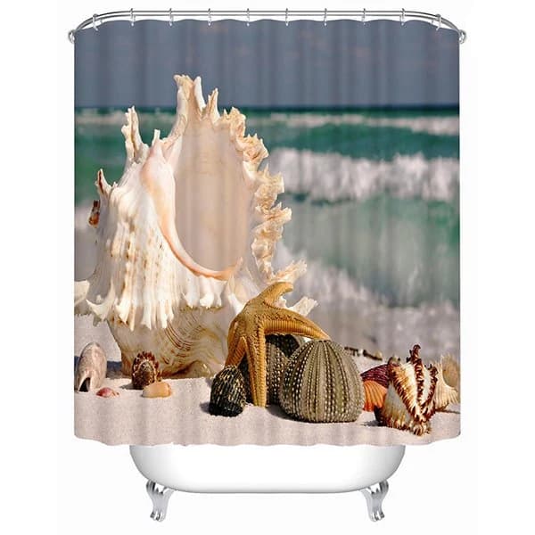 3D Shellfish on the Beach Printed Polyester Shower Curtain by BeddingInn