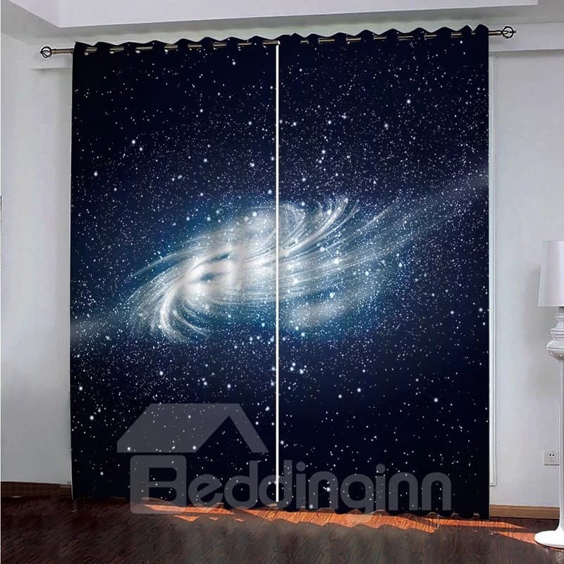 3D Sky Blackout and Decorative Living Room Bedroom Window Curtain with Space Night Time Universe Stars Image by BeddingInn