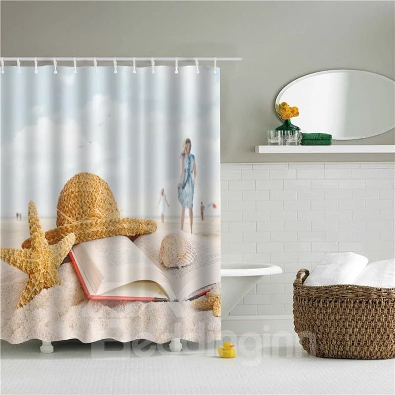 3D Starfish and Hat Printed Polyester Bathroom Shower Curtain by BeddingInn