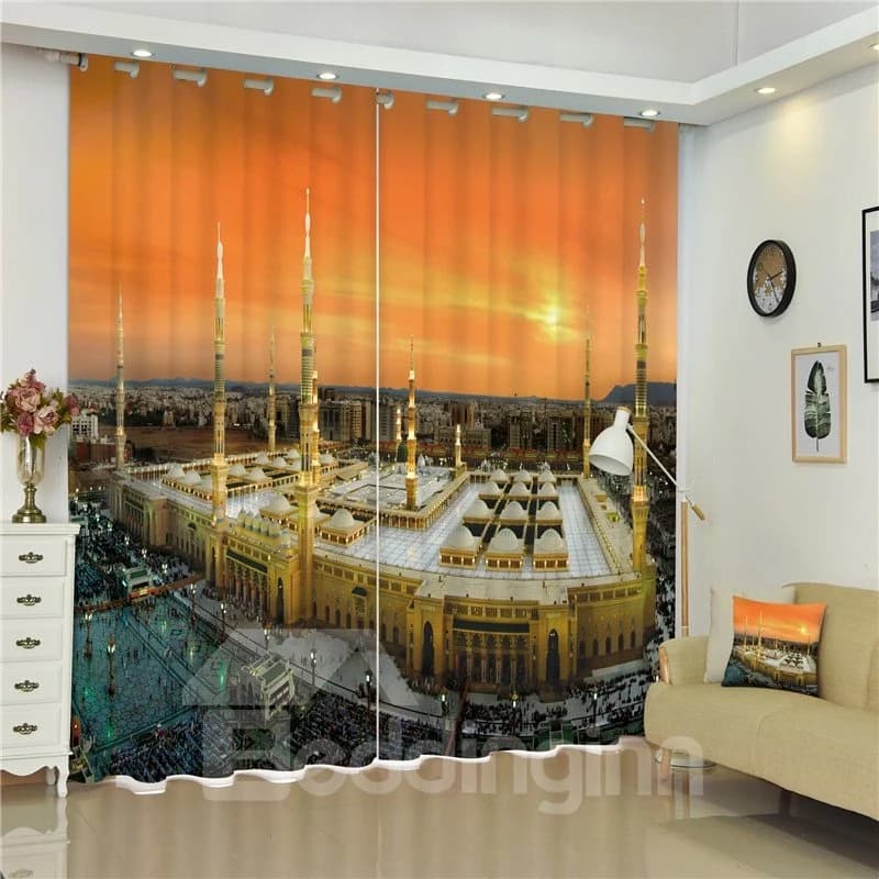 3D Tall Castles Wonderful Buildings Printed Thick Polyester 2 Panels Living Rom Curtain by BeddingInn