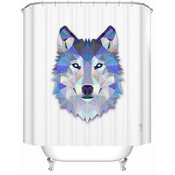 3D Wolf Head Printed Polyester White Shower Curtain by BeddingInn