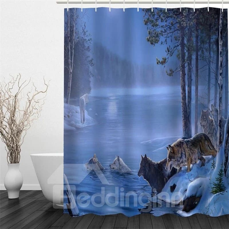 3D Wolves Printed Polyester Waterproof and Eco-friendly Shower Curtain by BeddingInn