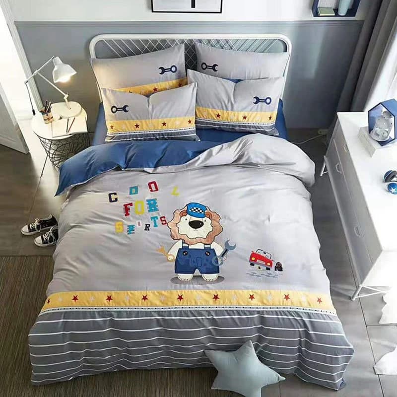 4 PCS Duvet Cover Set Gray Cartoon Cotton Bedding Sets Gifts for Boys Bedroom by BeddingInn