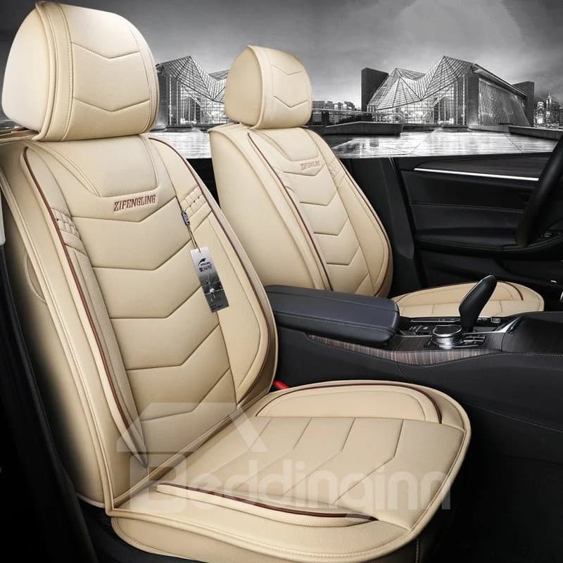 5-Seater Wear Resistant Durable Unfading Man-Made Leather Business Style Plain Pattern Truck/ Car Seat Cover by BeddingInn