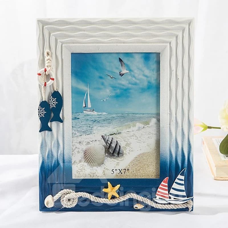 6/7 Inch Fresh Sea Wind Wooden Photo Frame (Blue and White ) by BeddingInn