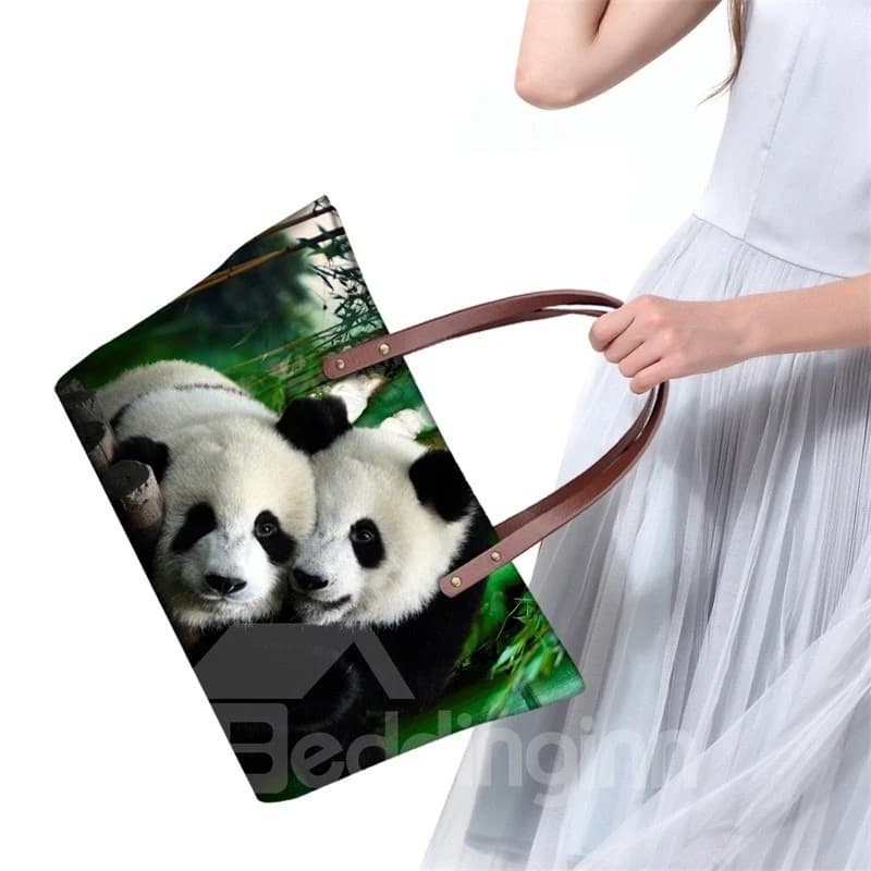 Adorable Cute Twin Pandas Waterproof Sturdy 3D Printed for Women Girls Shoulder HandBags by BeddingInn