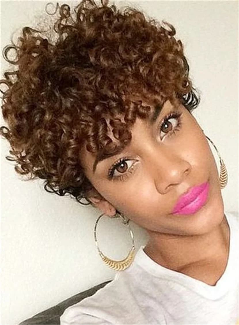 African American Women's Short Hairstyle Curly Synthetic Hair Capless Wigs 8 Inches by BeddingInn