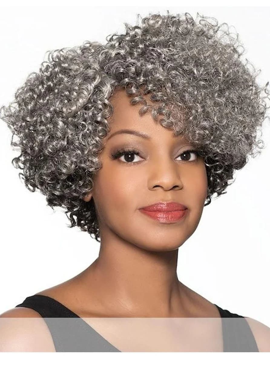 African American Women's Short Short Tight Curls Synthetic Hair Capless Wigs 14Inch by BeddingInn