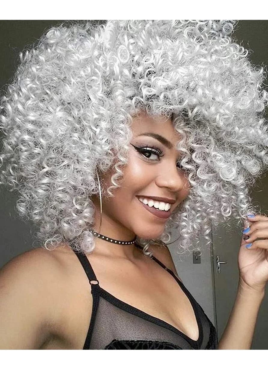 Afro Curly Women's Medium Hairstyles Synthetic Hair Capless 120% 16 Inches Wigs by BeddingInn