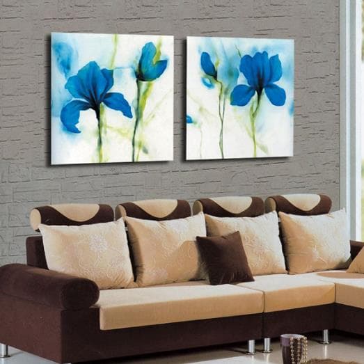 Amazing Blue Flowers Print 2-piece Cross Film Wall Art Prints by BeddingInn