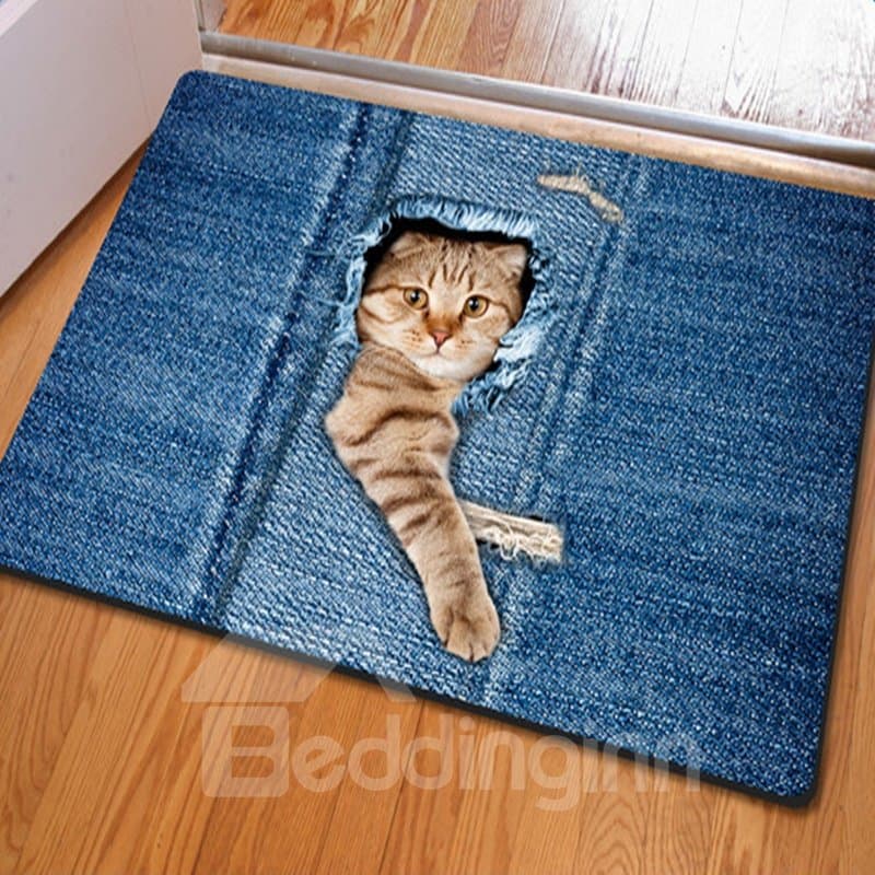 Amusing Rectangle Cute Cat Pattern Home Decorative Non Slip Doormat by BeddingInn