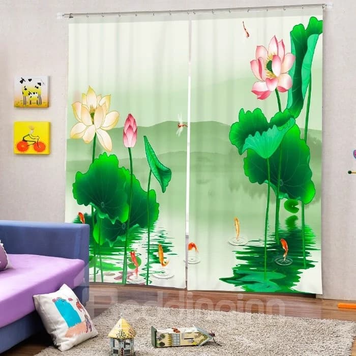 Art Painting Water Lily Printing 3D Curtain by BeddingInn