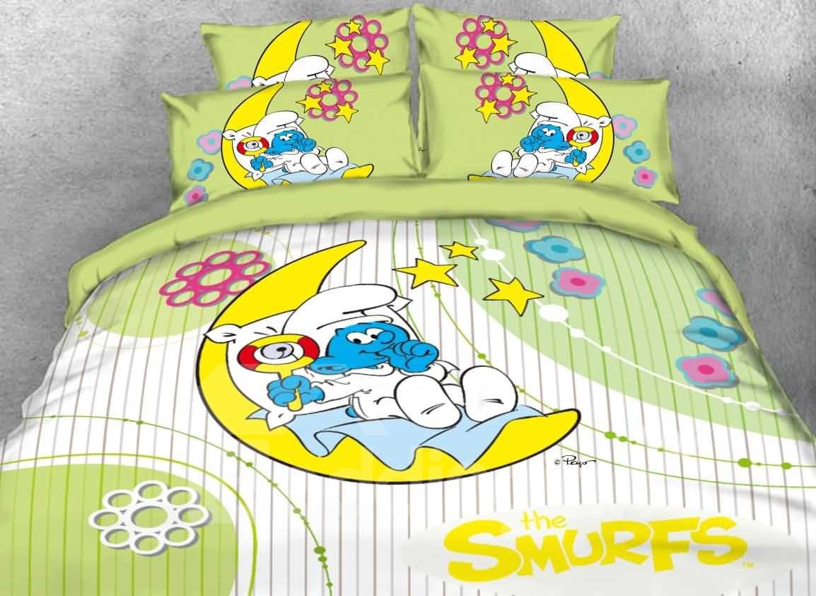 Baby Smurf with Moon Yellow Stars Printed Twin 3-Piece Kids Bedding Sets by BeddingInn