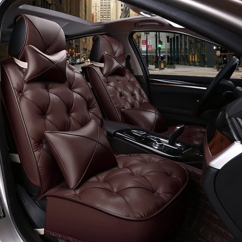 Beautiful Auto Leather&Fabric Car Seat Covers, Faux Leatherette Automotive Vehicle Cushion Cover for Cars SUV Pick-up Truck Universal Fit Set Auto Interior Accessories by BeddingInn
