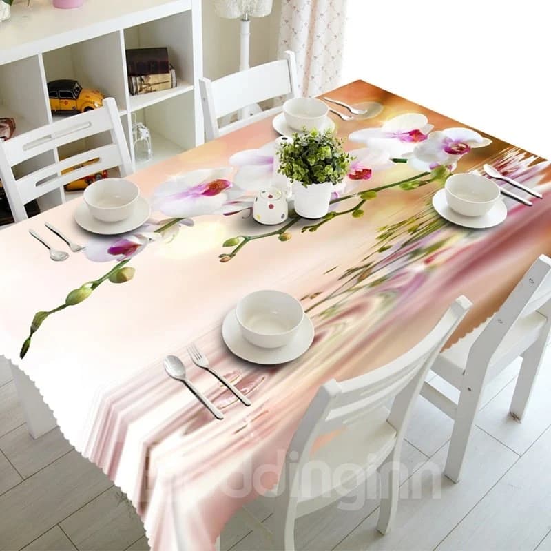 Beautiful Flowers above Ripple Water Prints Dining Room Decoration 3D Tablecloth by BeddingInn