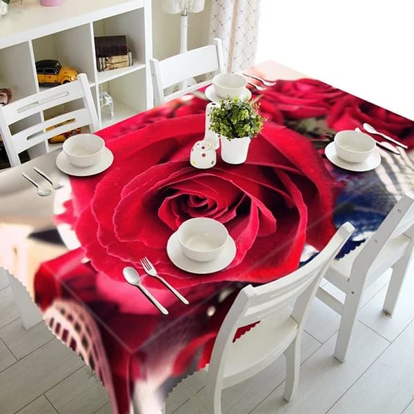 Beautiful Polyester Red Roses Pattern 3D Tablecloth by BeddingInn
