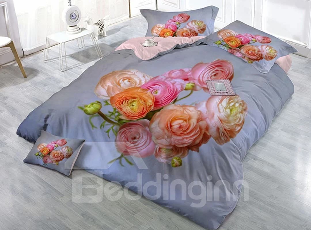 Beautiful Roses Wear-resistant Breathable High Quality 60s Cotton 4-Piece 3D Bedding Sets by BeddingInn