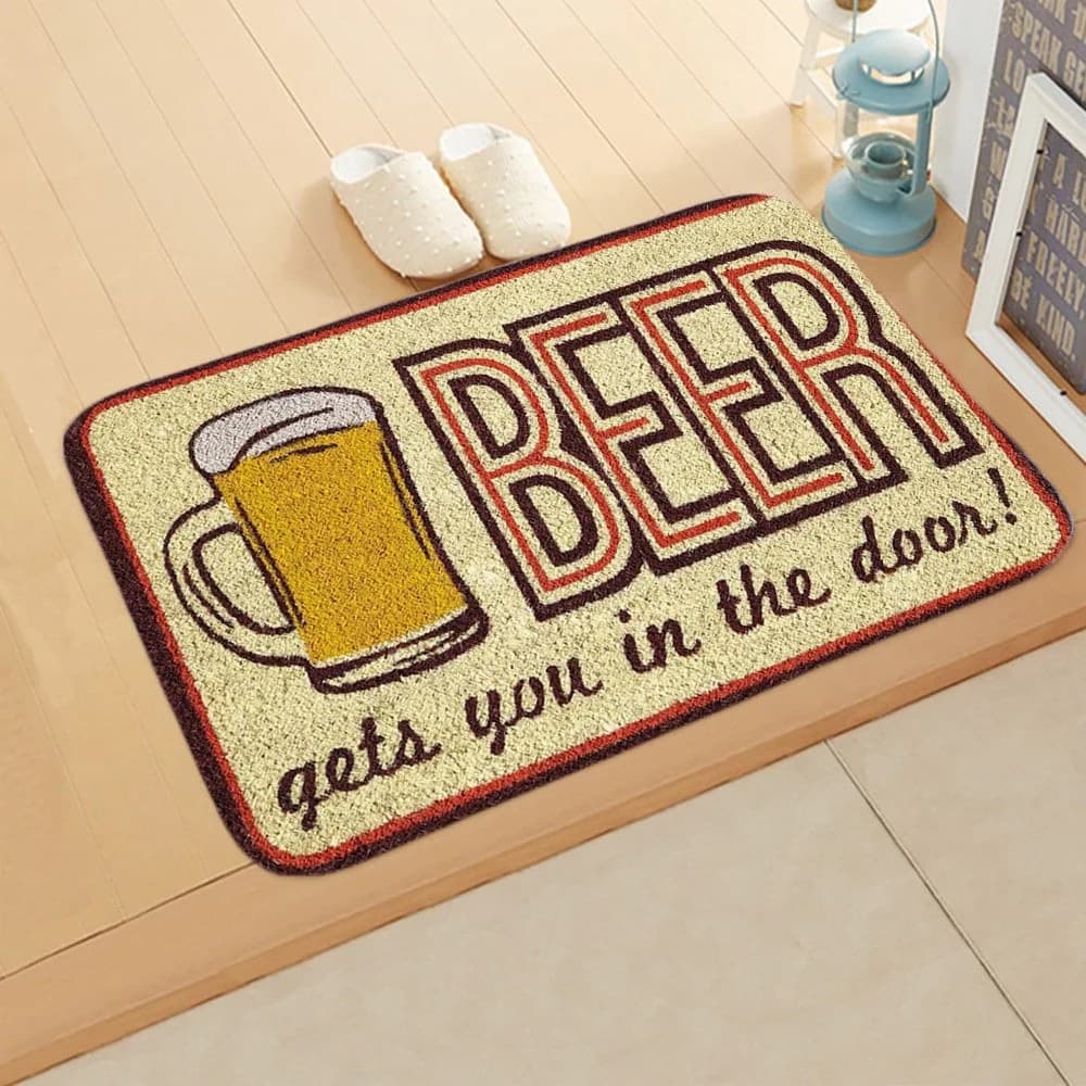 Beer Flannel Outdoor Easy Clean Rubber Non Slip Backing Entry Way Doormat For Patio Front Door Exterior Doors by BeddingInn