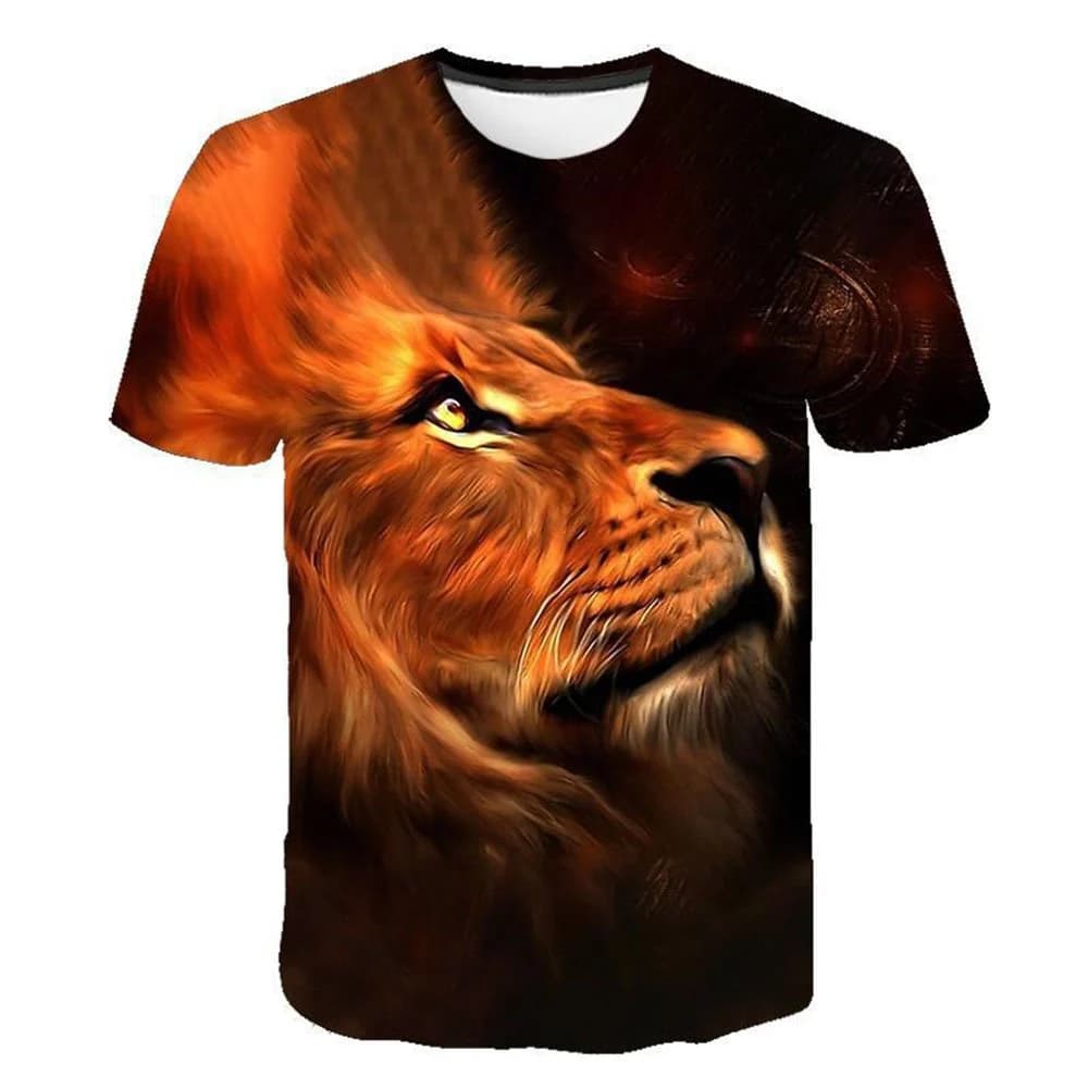Black 3D Animal Print Lion Men's T-shirt Black Creative Casual Couple Outfit Unisex Short Sleeve Round Neck Loose T-shirts Polyester by BeddingInn