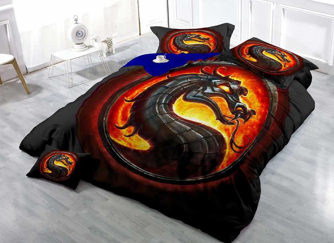 Black Dragon Wear-resistant Breathable High Quality 60s Cotton 4-Piece 3D Bedding Sets Colorfast Wear-resistant Endurable by BeddingInn